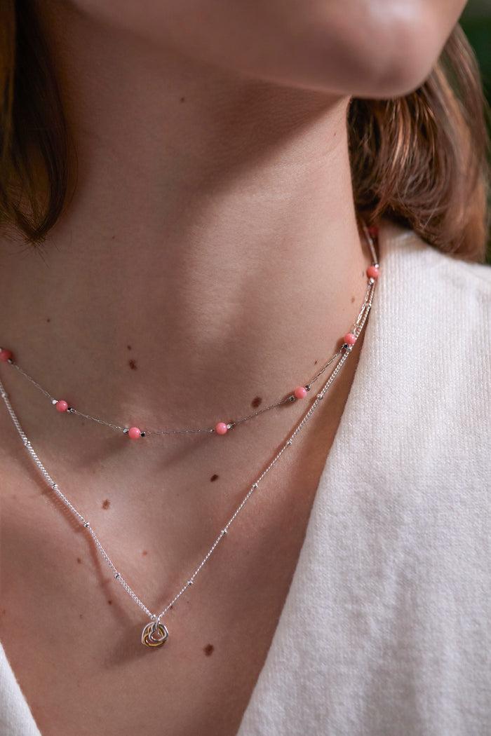 Estella Bartlett Wellness Coral Agate Gemstone Bead Necklace Silver Plated | Love Packaging Message: Love