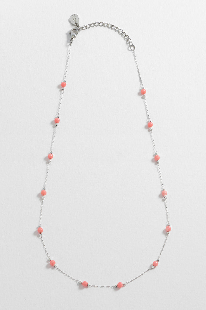 Estella Bartlett Wellness Coral Agate Gemstone Bead Necklace Silver Plated | Love Packaging Message: Love