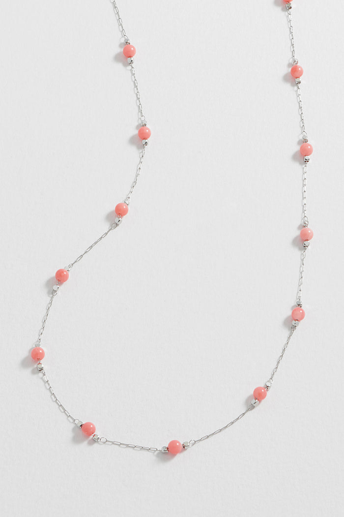 estella bartlett Wellness Coral Agate Gemstone Bead Necklace Silver Plated | Love Packaging Message: Love