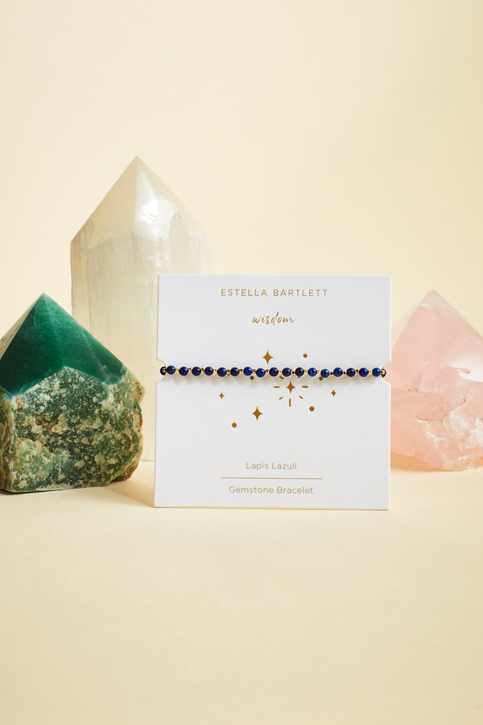 Estella Bartlett Wellness Lapis Lazuli Gemstone Amelia Bracelet Gold Plated | Wisdom Packaging Message: Wisdom