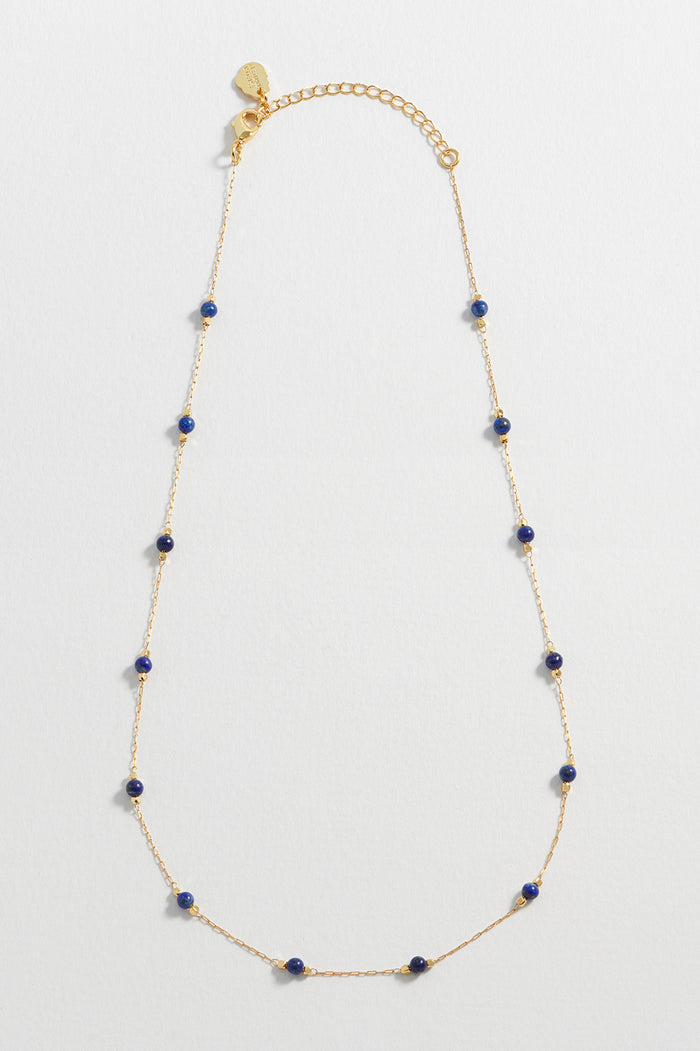 Estella Bartlett Wellness Lapis Lazuli Gemstone Bead Necklace Gold Plated | Wisdom Packaging Message: Wisdom