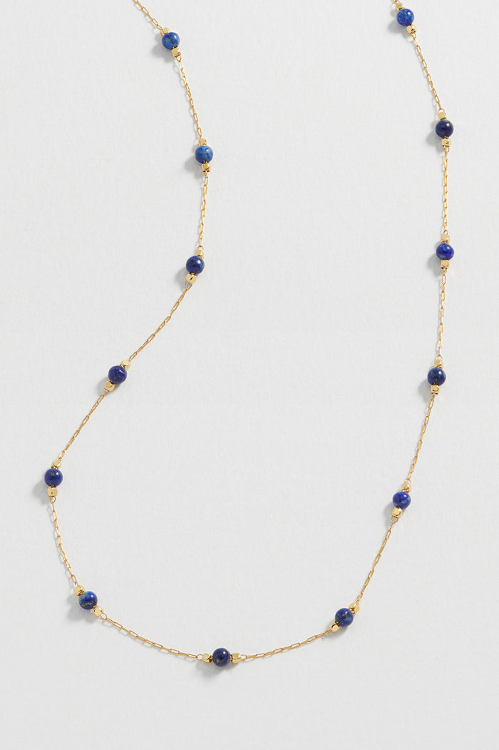 estella bartlett Wellness Lapis Lazuli Gemstone Bead Necklace Gold Plated | Wisdom Packaging Message: Wisdom