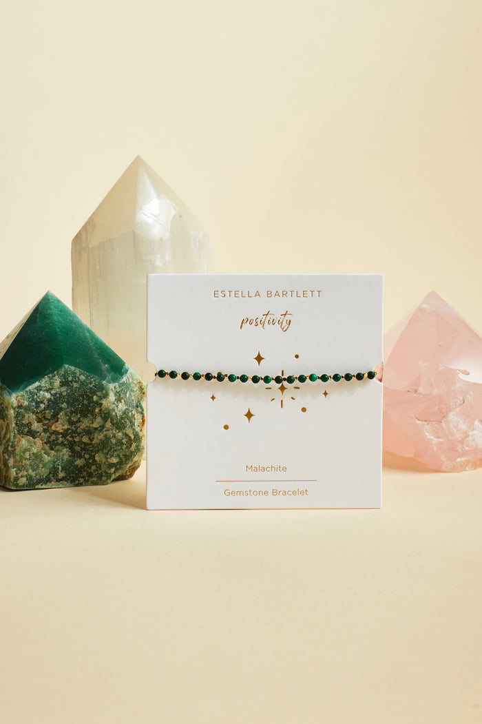 Estella Bartlett Wellness Malachite Gemstone Amelia Bracelet Gold Plated | Positivity Packaging Message: Positivity