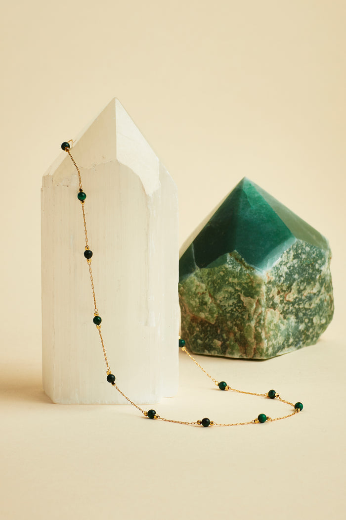Estella Bartlett Wellness Malachite Gemstone Bead Necklace Gold Plated | Positivity Packaging Message: Positivity