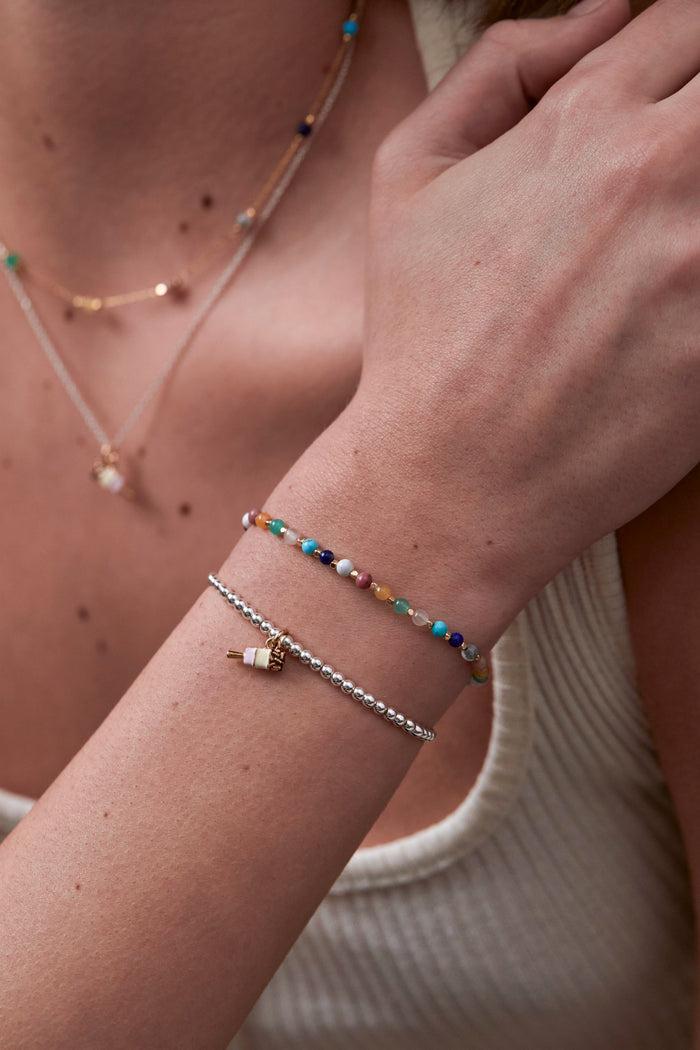 Estella Bartlett Wellness Mixed Gemstone Amelia Bracelet Gold Plated | Live Colourfully Packaging Message: Live Colourfully