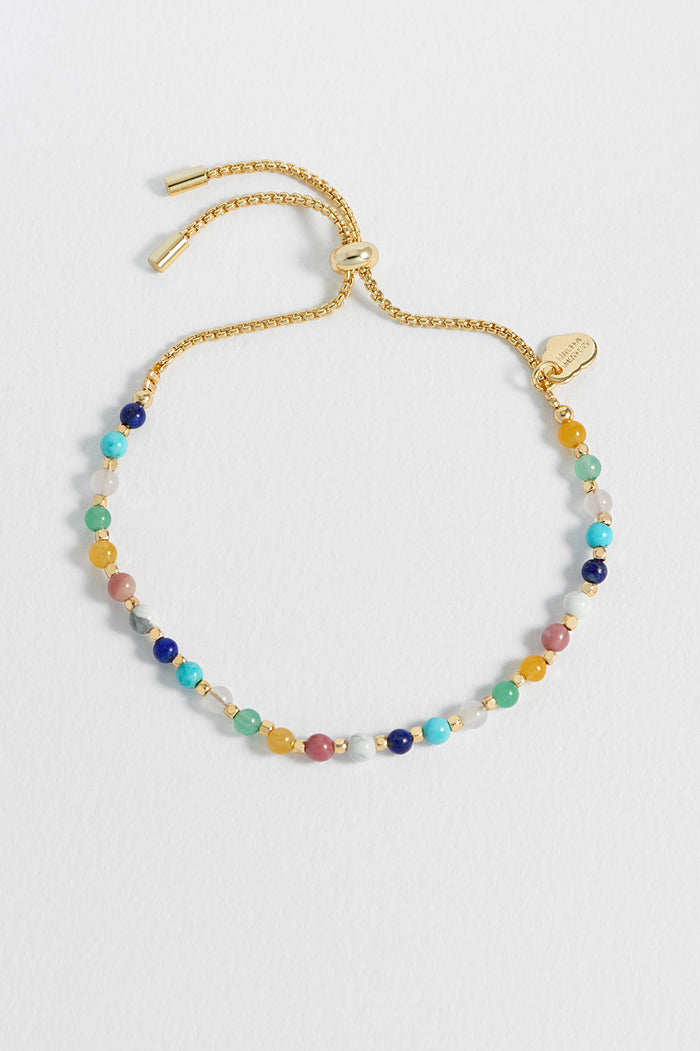 Estella Bartlett Wellness Mixed Gemstone Amelia Bracelet Gold Plated | Live Colourfully Packaging Message: Live Colourfully