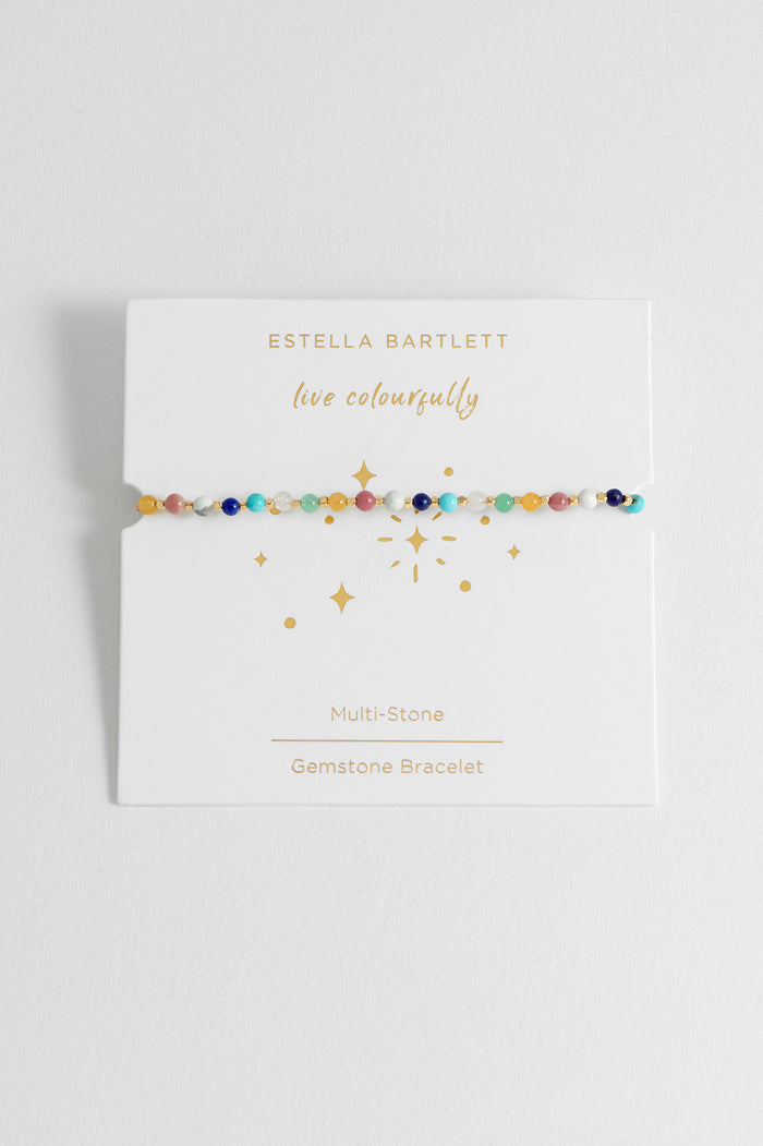 estella bartlett Wellness Mixed Gemstone Amelia Bracelet Gold Plated | Live Colourfully Packaging Message: Live Colourfully