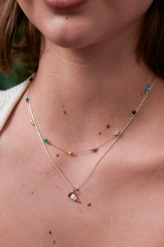 Estella Bartlett Wellness Mixed Gemstone Bead Necklace Gold Plated | Live Colourfully Packaging Message: Live Colourfully