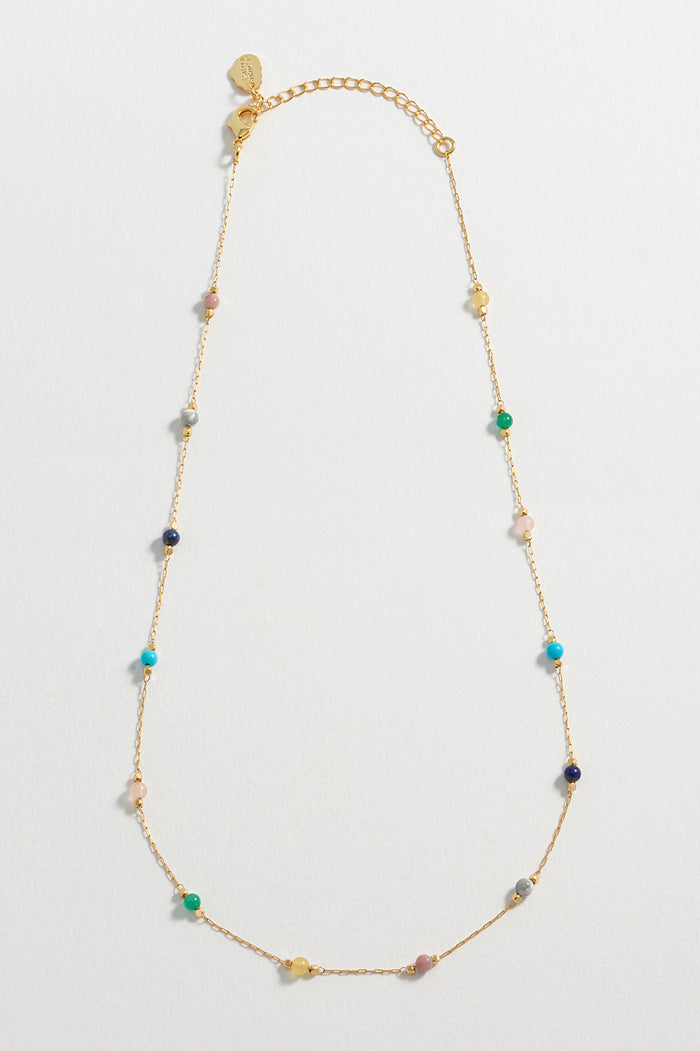Estella Bartlett Wellness Mixed Gemstone Bead Necklace Gold Plated | Live Colourfully Packaging Message: Live Colourfully