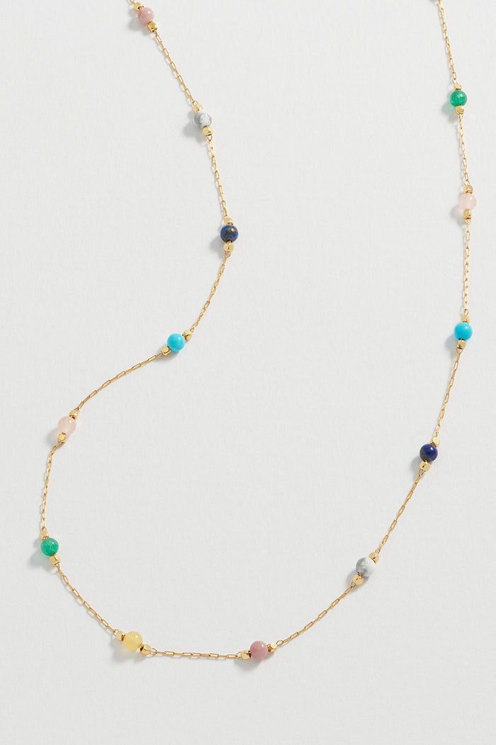 estella bartlett Wellness Mixed Gemstone Bead Necklace Gold Plated | Live Colourfully Packaging Message: Live Colourfully