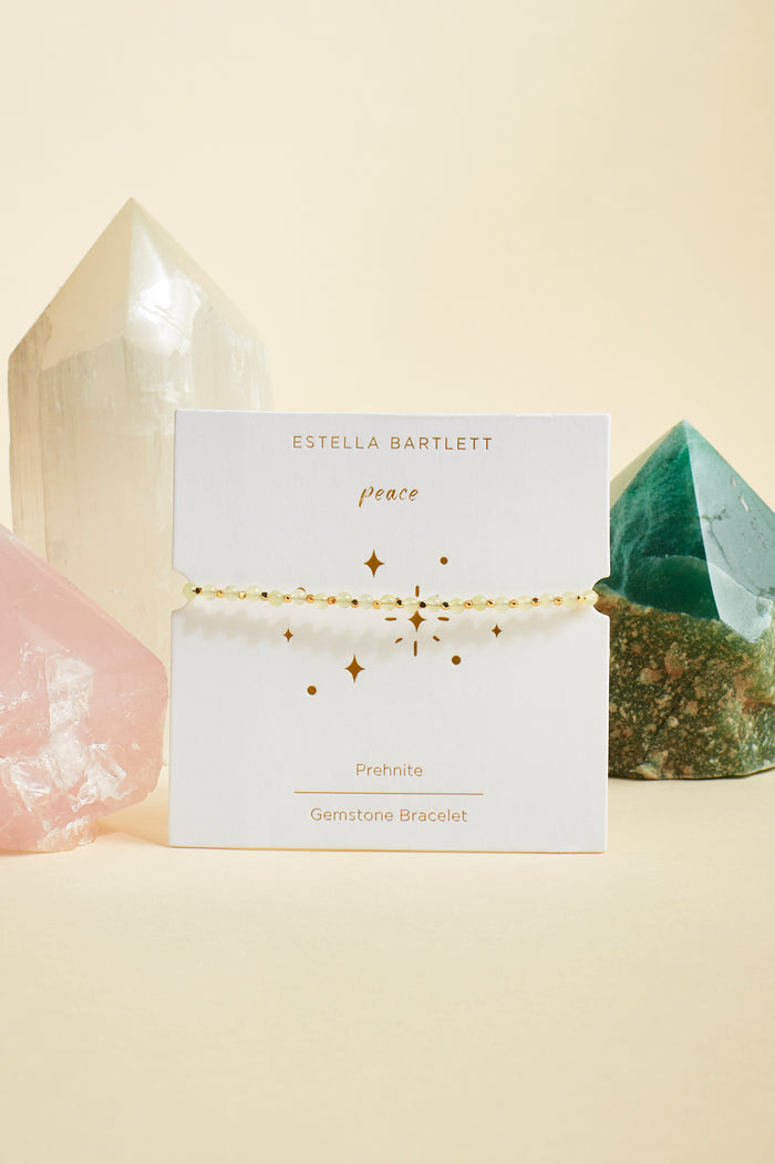 Estella Bartlett Wellness Prehnite Gemstone Amelia Bracelet Gold Plated | Peace Packaging Message: Peace