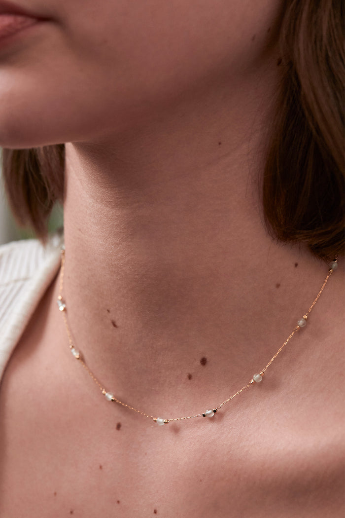 Estella Bartlett Wellness Prehnite Gemstone Bead Necklace Gold Plated | Peace Packaging Message: Peace