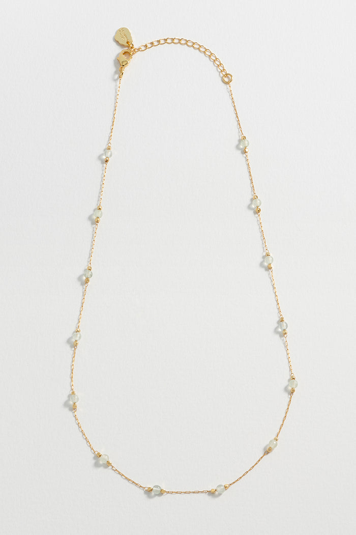 Estella Bartlett Wellness Prehnite Gemstone Bead Necklace Gold Plated | Peace Packaging Message: Peace