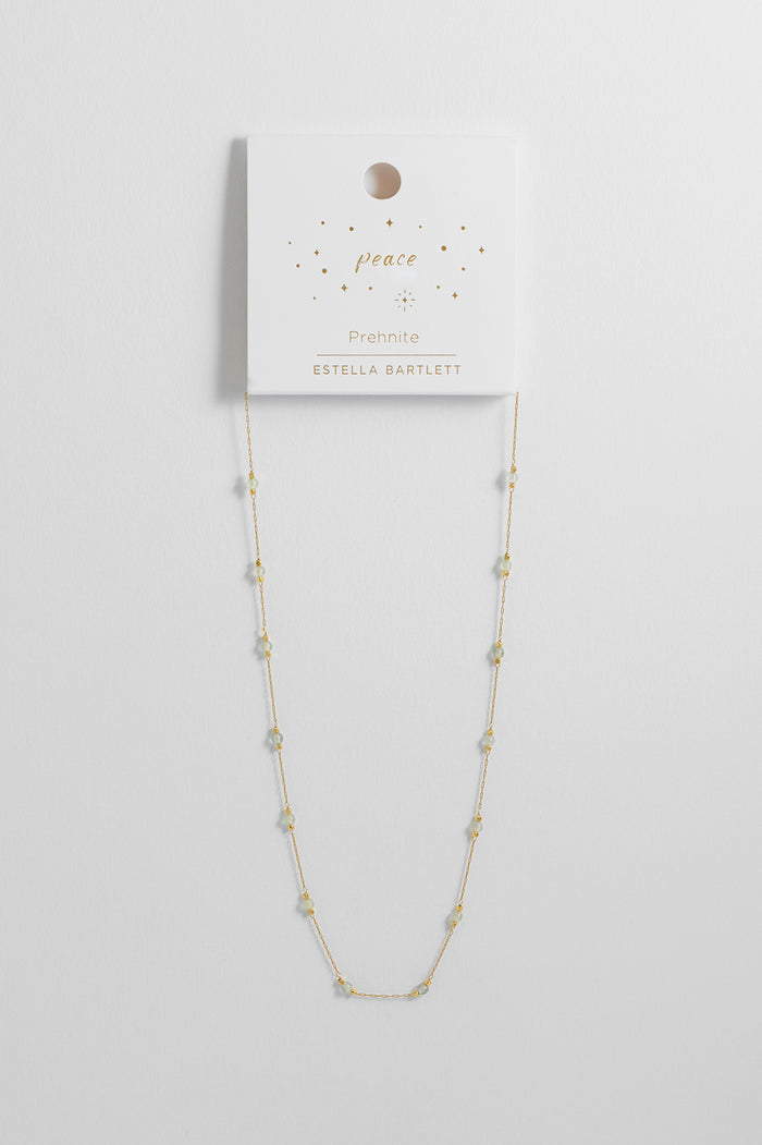Estella Bartlett Wellness Prehnite Gemstone Bead Necklace Gold Plated | Peace Packaging Message: Peace