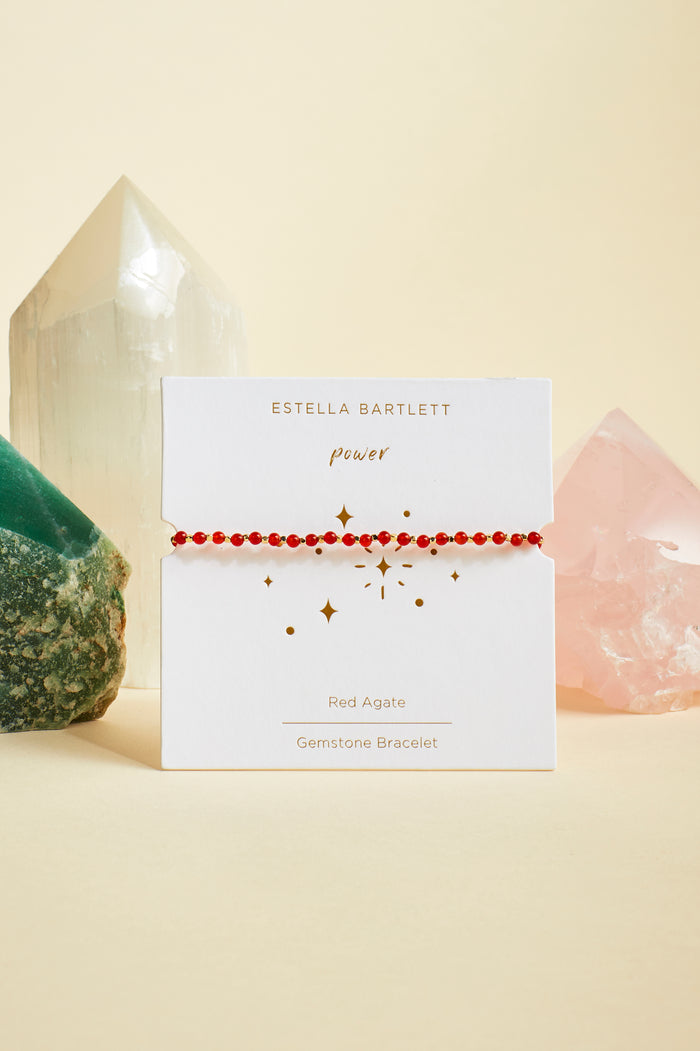 Estella Bartlett Wellness Red Agate Gemstone Amelia Bracelet Gold Plated | Power Packaging Message: Power