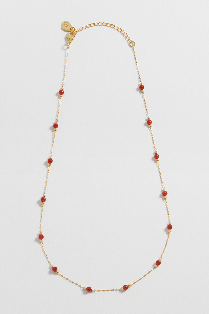 Estella Bartlett Wellness Red Agate Gemstone Bead Necklace Gold Plated | Power Packaging Message: Power