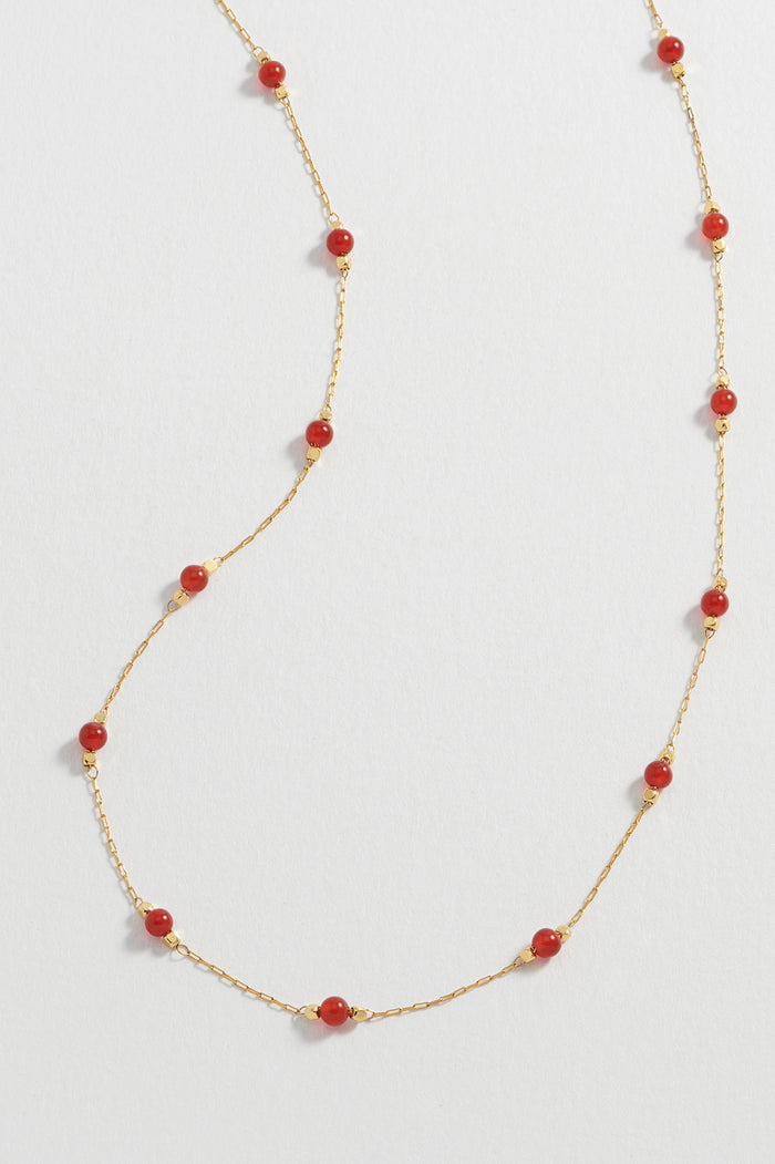estella bartlett Wellness Red Agate Gemstone Bead Necklace Gold Plated | Power Packaging Message: Power