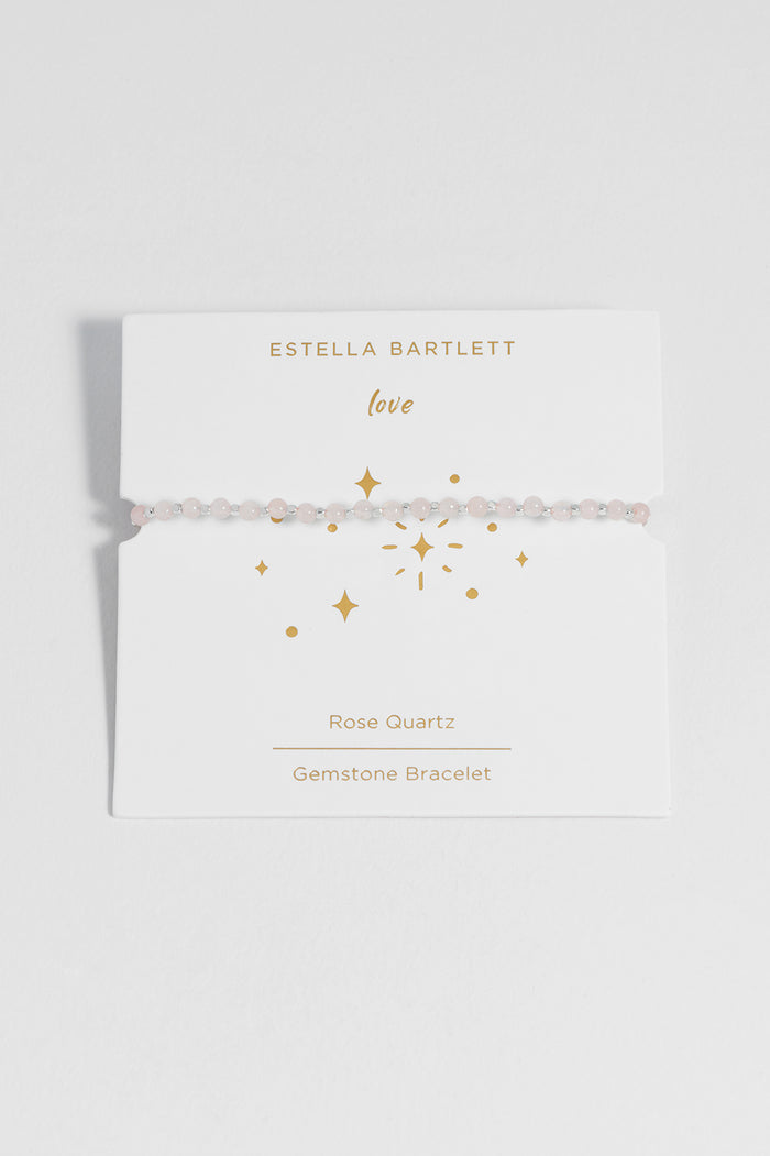 estella bartlett Wellness Rose Quartz Gemstone Amelia Bracelet Silver Plated | Love Packaging Message: Love