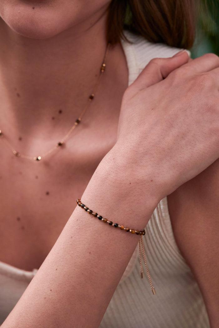 Estella Bartlett Wellness Tigers Eye Gemstone Amelia Bracelet Gold Plated | Focus Packaging Message: Focus