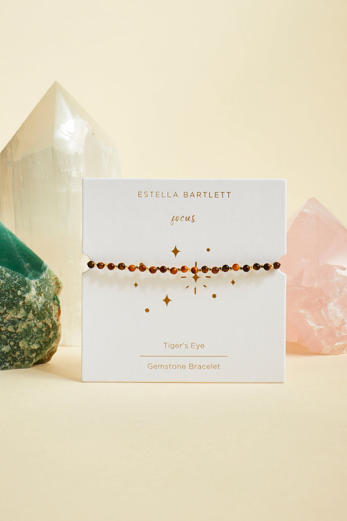 Estella Bartlett Wellness Tigers Eye Gemstone Amelia Bracelet Gold Plated | Focus Packaging Message: Focus