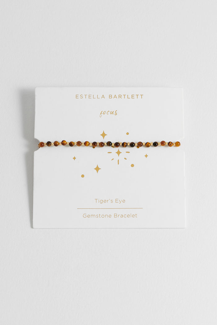 estella bartlett Wellness Tigers Eye Gemstone Amelia Bracelet Gold Plated | Focus Packaging Message: Focus