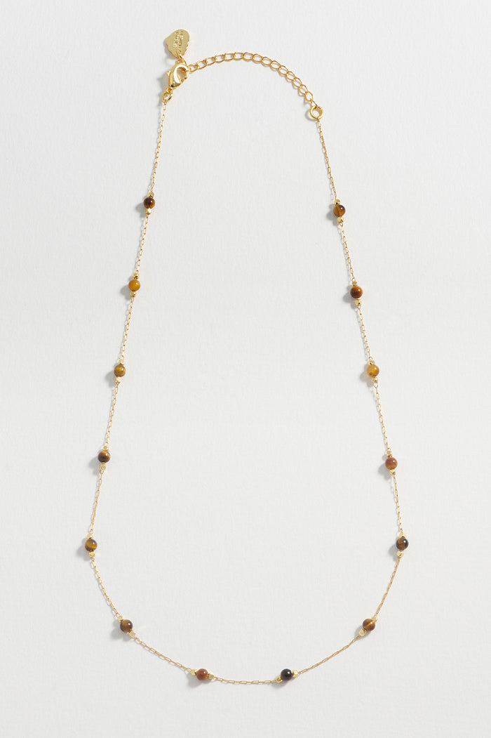 Estella Bartlett Wellness Tigers Eye Gemstone Bead Necklace Gold Plated | Focus Packaging Message: Focus