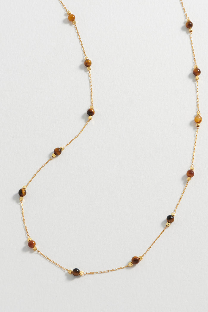estella bartlett Wellness Tigers Eye Gemstone Bead Necklace Gold Plated | Focus Packaging Message: Focus