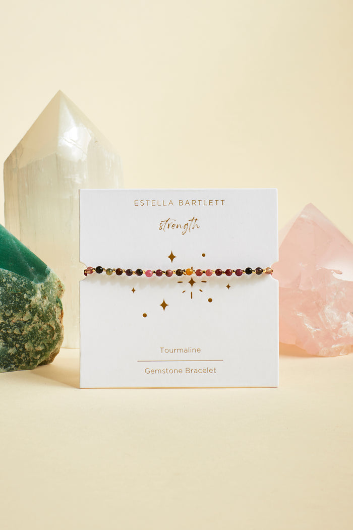 Estella Bartlett Wellness Tourmaline Gemstone Amelia Bracelet Gold Plated | Strength Packaging Message: Strength
