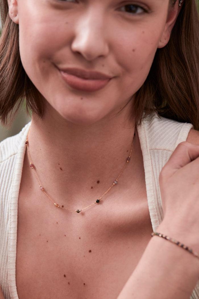 Estella Bartlett Wellness Tourmaline Gemstone Bead Necklace Gold Plated | Strength Packaging Message: Strength