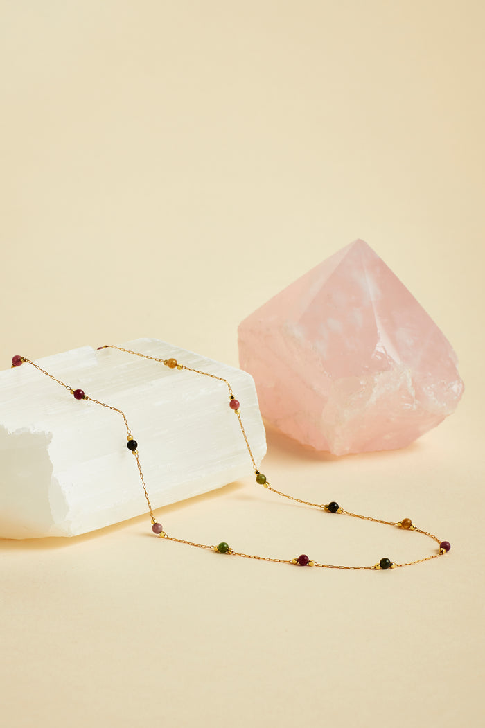 Estella Bartlett Wellness Tourmaline Gemstone Bead Necklace Gold Plated | Strength Packaging Message: Strength