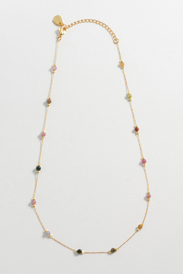 Estella Bartlett Wellness Tourmaline Gemstone Bead Necklace Gold Plated | Strength Packaging Message: Strength