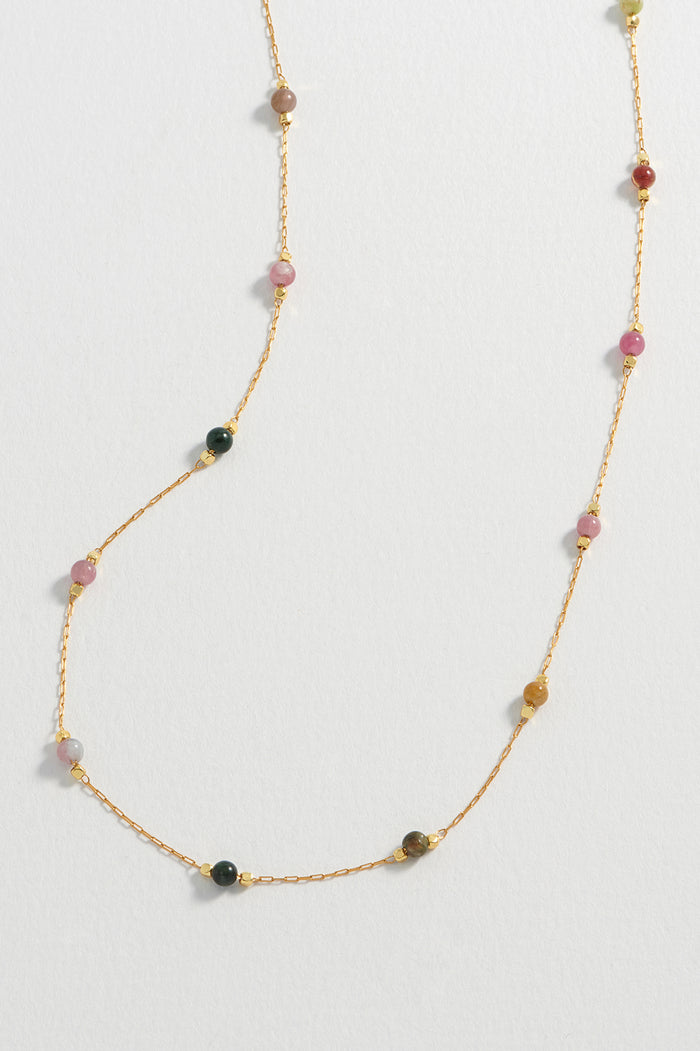 estella bartlett Wellness Tourmaline Gemstone Bead Necklace Gold Plated | Strength Packaging Message: Strength