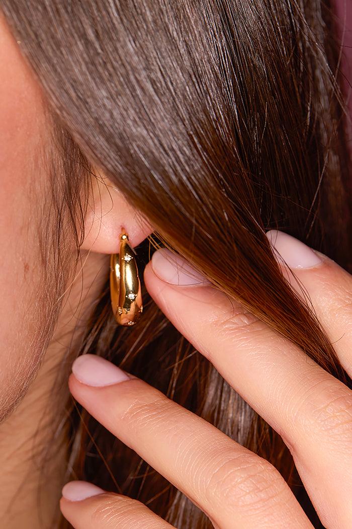 Estella Bartlett White CZ Star Chubby Hoop Earrings Gold Plated | White CZ