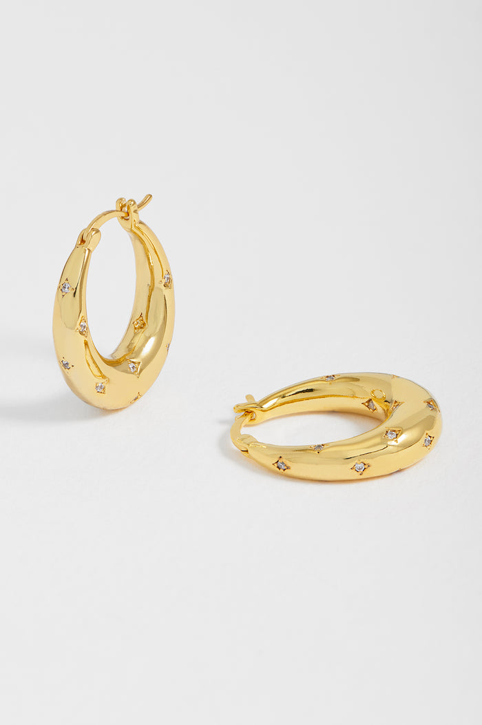 Estella Bartlett White CZ Star Chubby Hoop Earrings Gold Plated | White CZ
