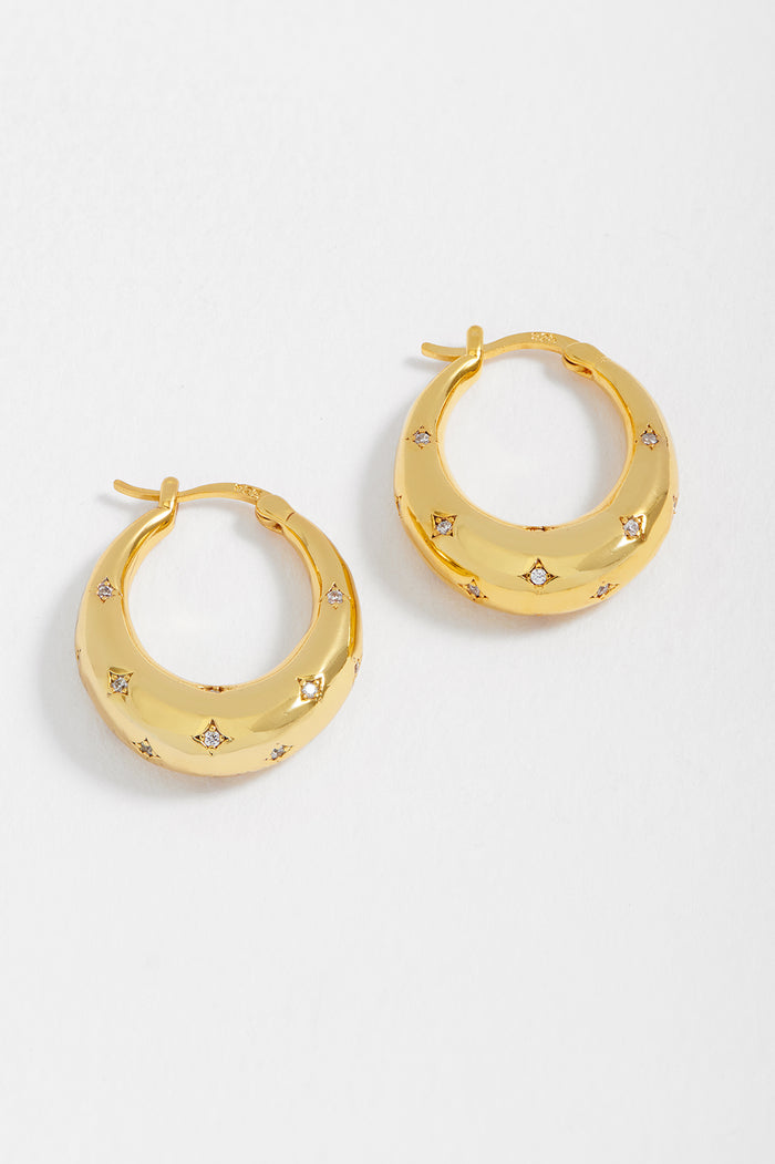 estella bartlett White CZ Star Chubby Hoop Earrings Gold Plated | White CZ