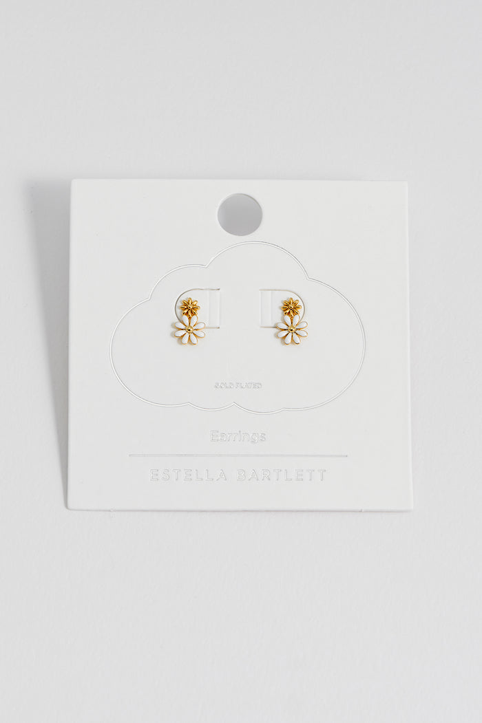Estella Bartlett White Enamel Double Flower Studs Gold Plated