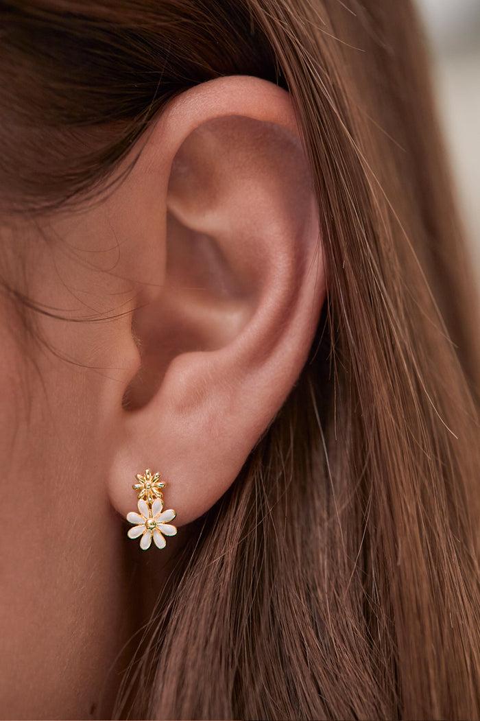 Estella Bartlett White Enamel Double Flower Studs Gold Plated