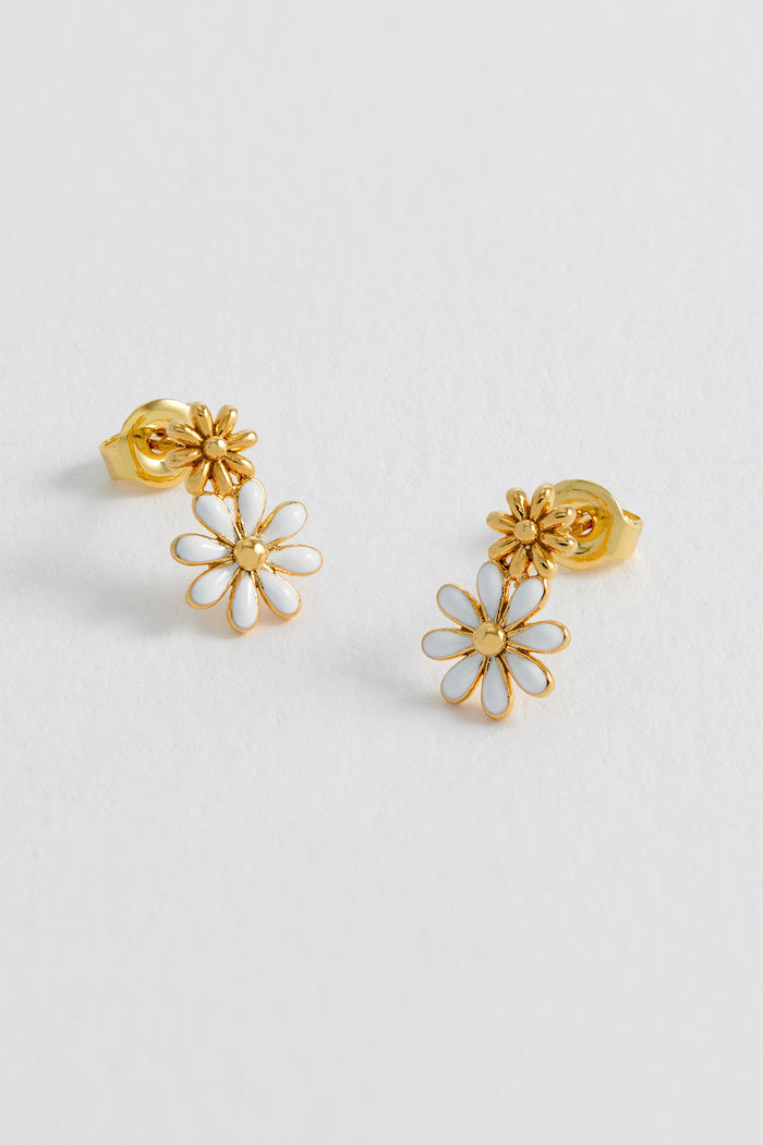 Estella Bartlett White Enamel Double Flower Studs Gold Plated