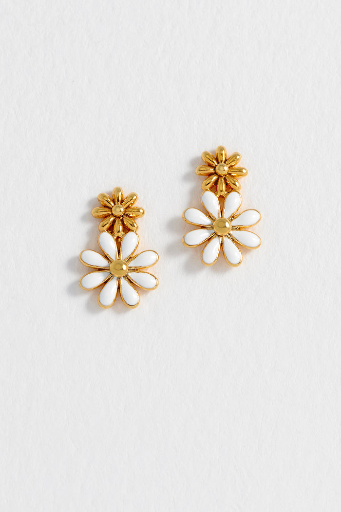 estella bartlett White Enamel Double Flower Studs Gold Plated