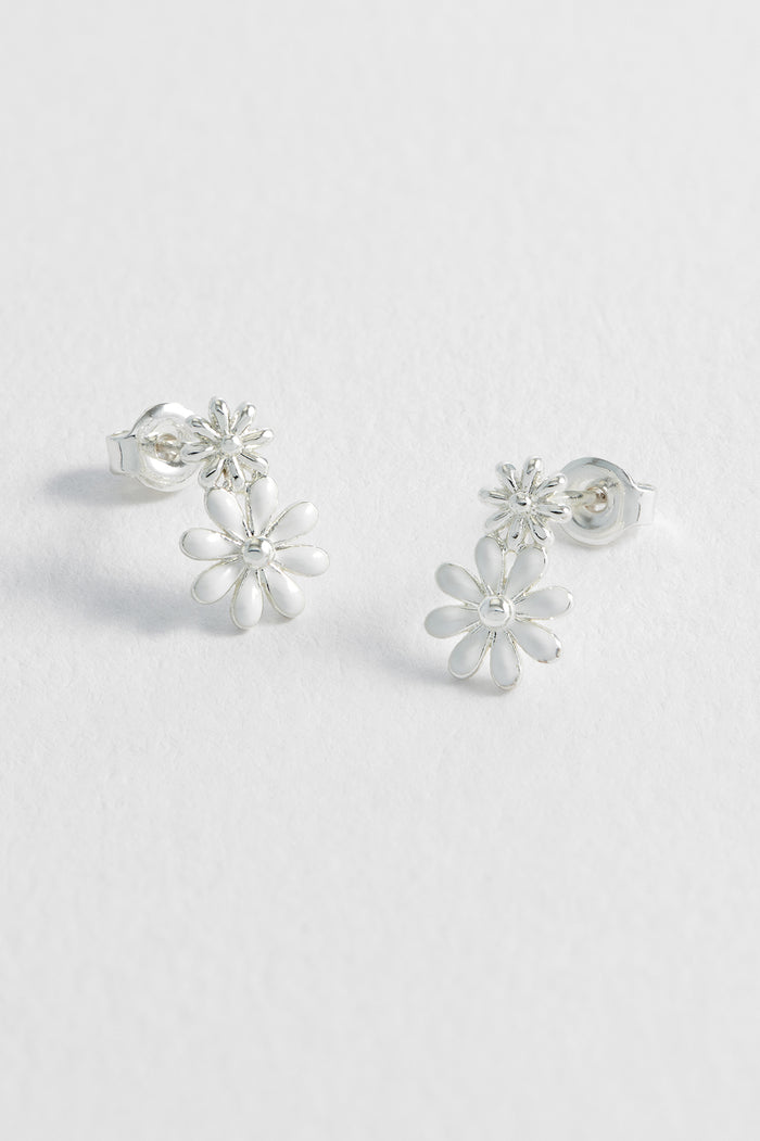 Estella Bartlett White Enamel Double Flower Studs Silver Plated