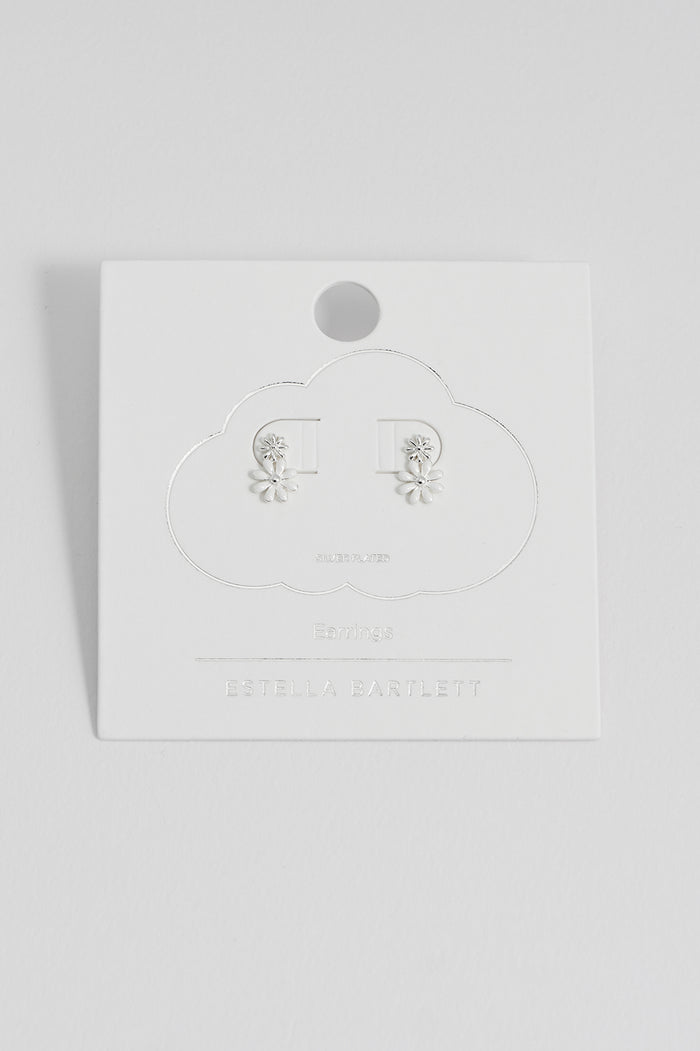 Estella Bartlett White Enamel Double Flower Studs Silver Plated
