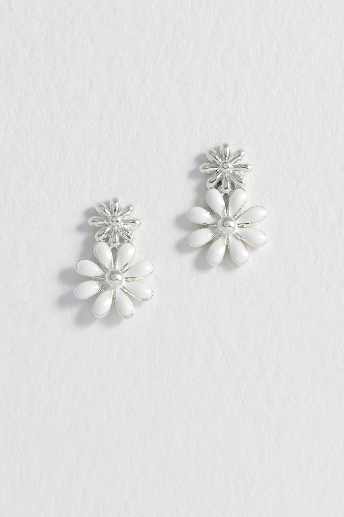 estella bartlett White Enamel Double Flower Studs Silver Plated
