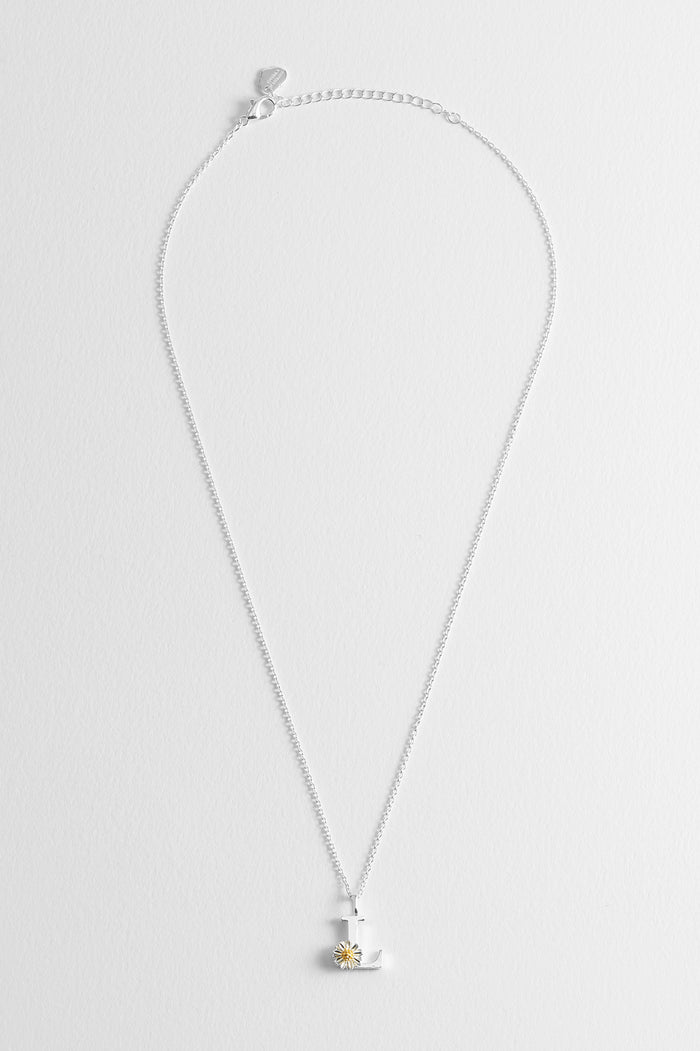 Estella Bartlett Wildflower Initial Pendant Silver Plated | L