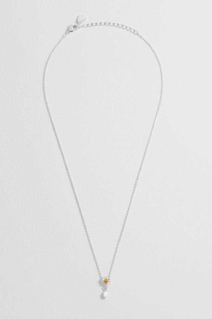 Estella Bartlett Wildflower Pearl Drop Necklace Silver Plated Packaging Message: You're Bloomin' Perfect