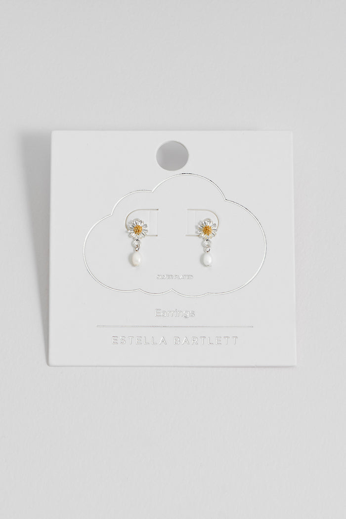 Estella Bartlett Wildflower Pearl Drop Studs Silver Plated | Pearl