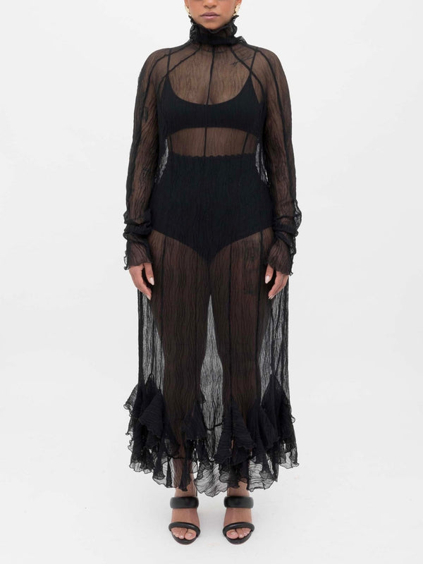 ester manas Black Crumpled Long Dress