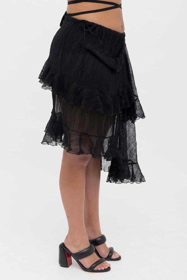 Ester Manas Black Crumpled Midi Skirt