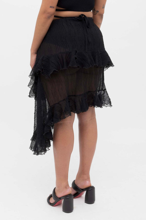 Ester Manas Black Crumpled Midi Skirt