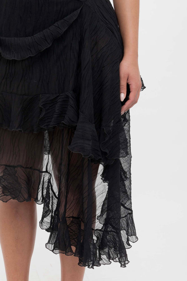 Ester Manas Black Crumpled Midi Skirt