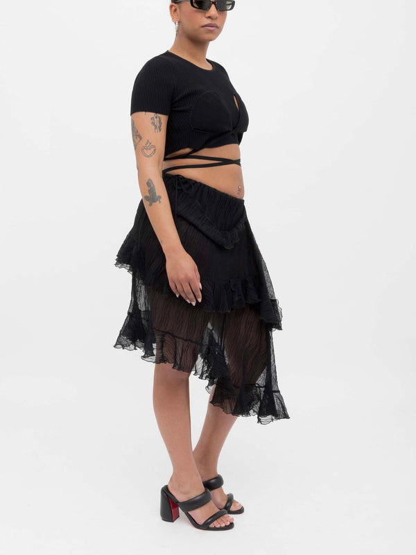 ester manas Black Crumpled Midi Skirt